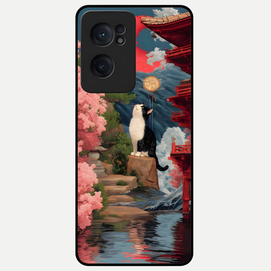  Temple Cat Scenery Glass Case For Oneplus Nord CE2 back cover – full design glossy printed glass finish