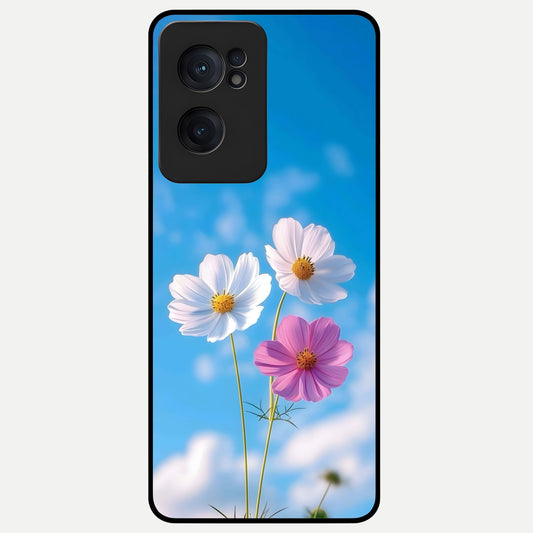  Tripple Flowers With Sky Glass Case For Oneplus Nord CE2 back cover – full design glossy printed glass finish