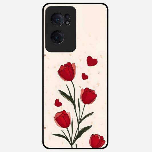  Tulip With Heart Glass Case For Oneplus Nord CE2 back cover – full design glossy printed glass finish