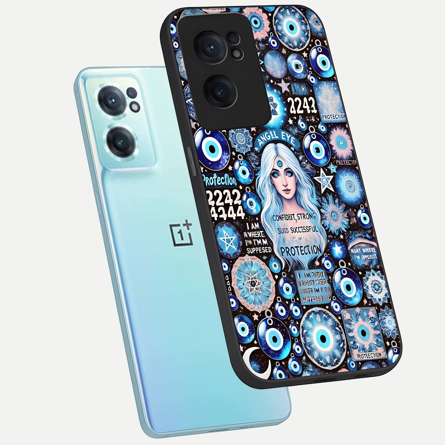  Angel Aura Shield phone case For Oneplus Nord CE2 showing premium glass back cover with detailed artwork