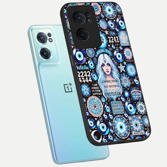  Angel Aura Shield phone case For Oneplus Nord CE2 showing premium glass back cover with detailed artwork