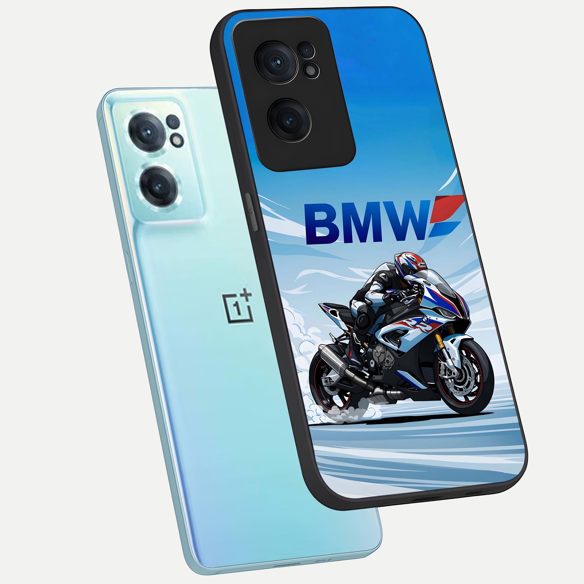  BMW Power Drift phone case For Oneplus Nord CE2 showing premium glass back cover with detailed artwork