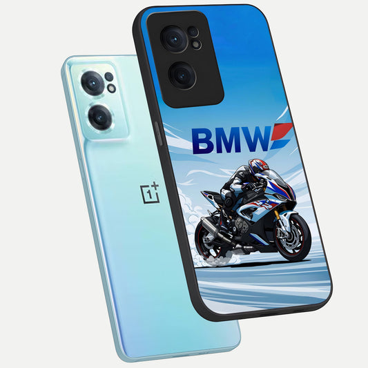 BMW Power Drift phone case For Oneplus Nord CE2 showing premium glass back cover with detailed artwork