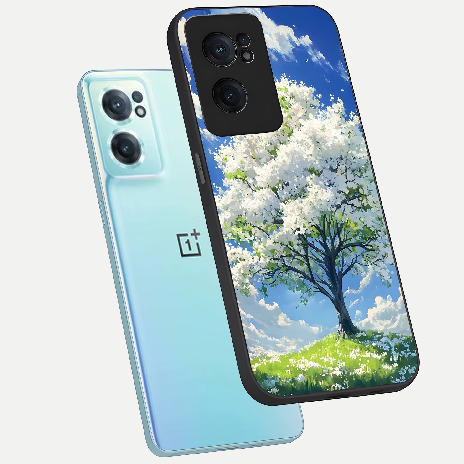  Blossom Sky Serenity phone case For Oneplus Nord CE2 showing premium glass back cover with detailed artwork
