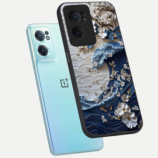  Blossom Wave Art phone case For Oneplus Nord CE2 showing premium glass back cover with detailed artwork