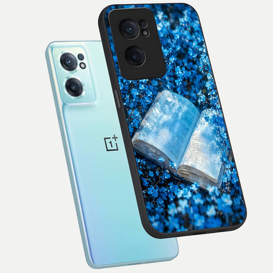  Blue Bloom Tales phone case For Oneplus Nord CE2 showing premium glass back cover with detailed artwork