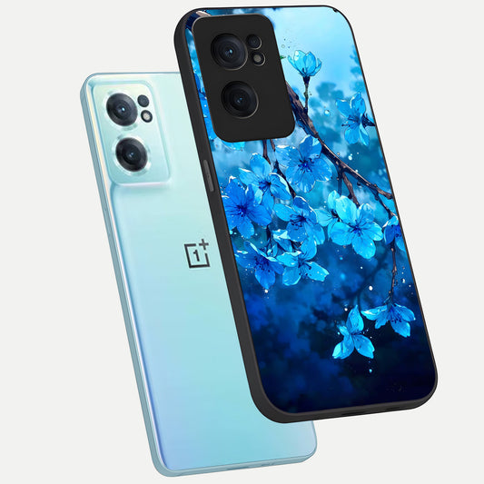  Blue Blossoms Branch phone case For Oneplus Nord CE2 showing premium glass back cover with detailed artwork