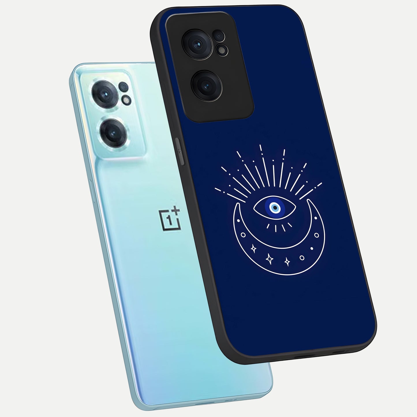 Blue Evil Eye phone case For Oneplus Nord CE2 showing premium glass back cover with detailed artwork