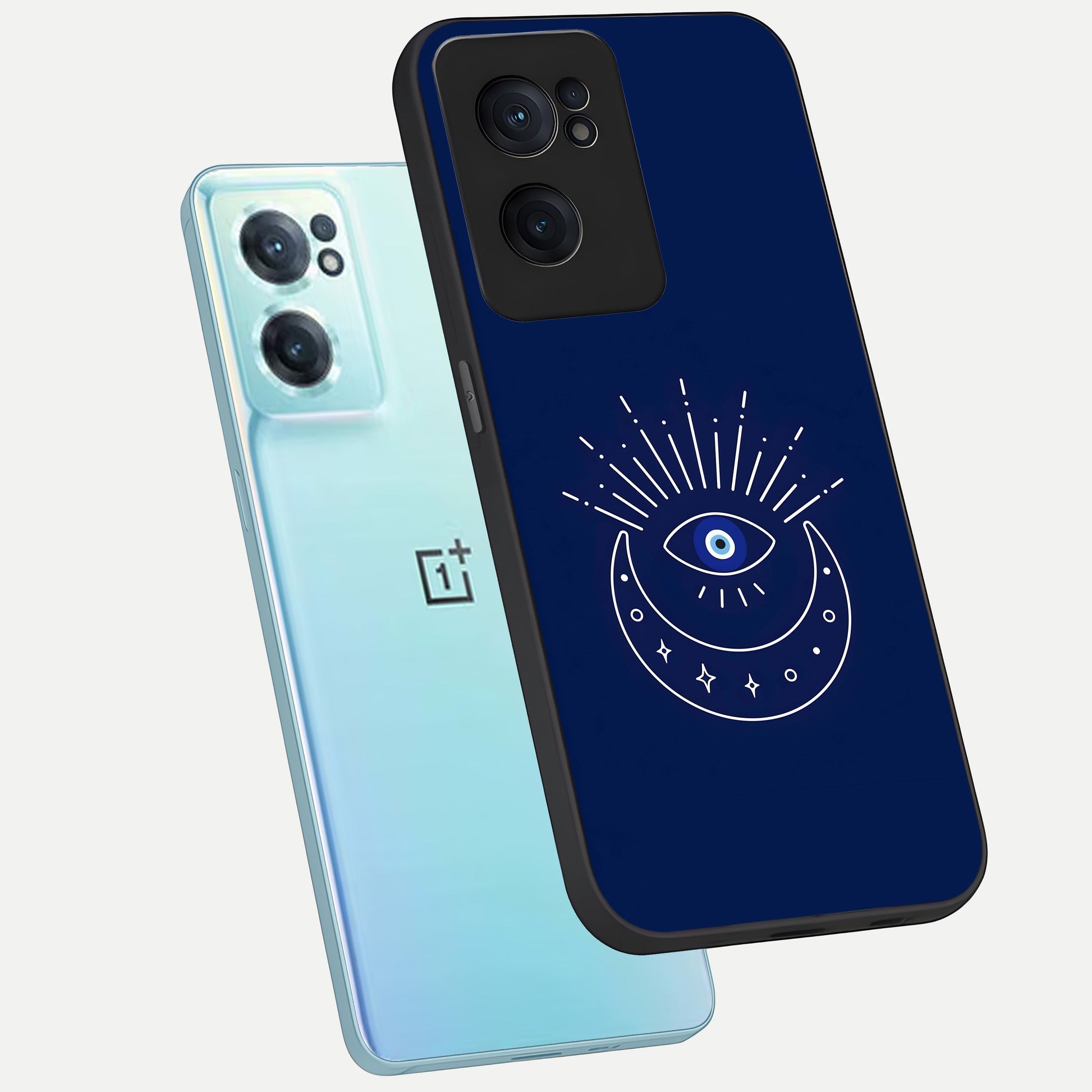  Blue Evil Eye phone case For Oneplus Nord CE2 showing premium glass back cover with detailed artwork