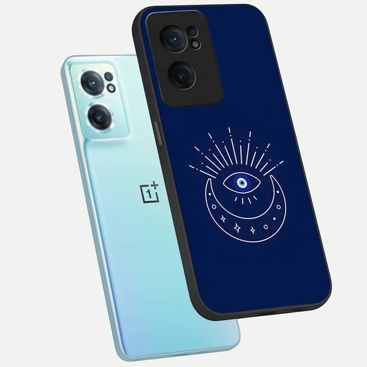  Blue Evil Eye phone case For Oneplus Nord CE2 showing premium glass back cover with detailed artwork