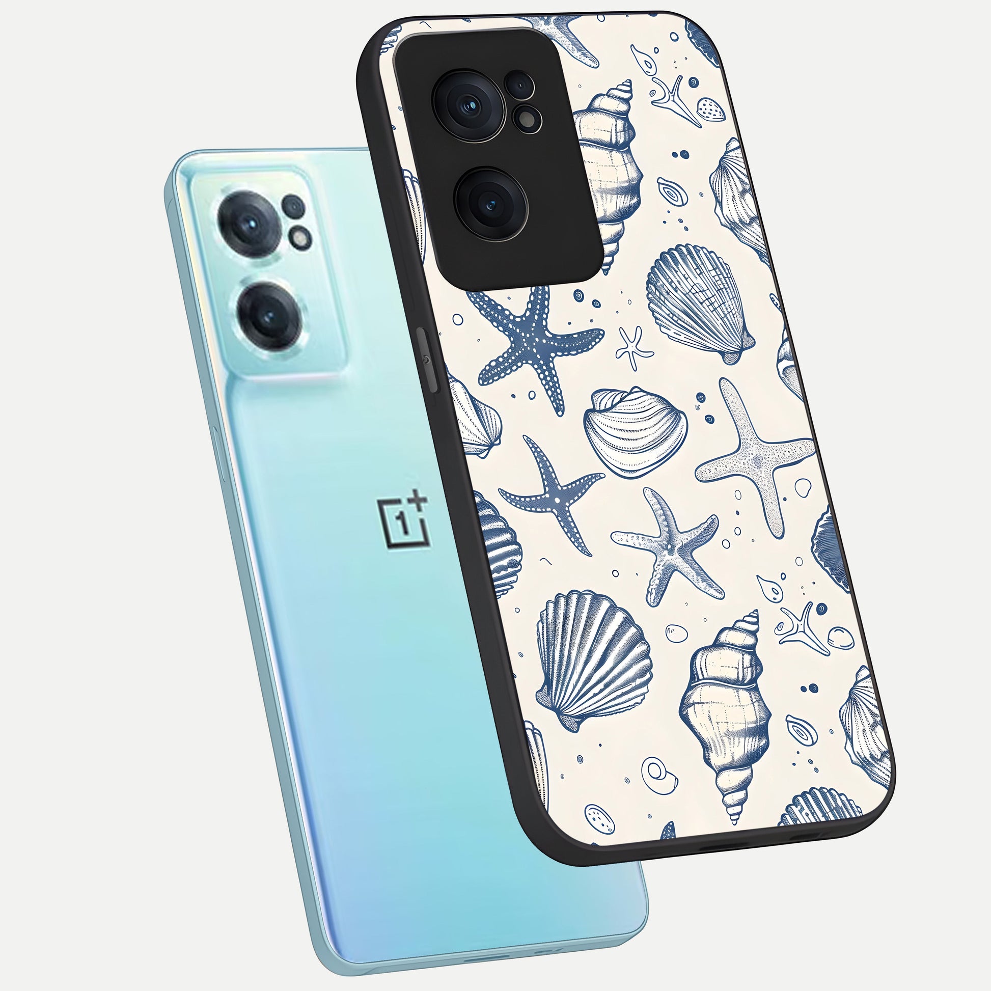  Blue Ocean Outline phone case For Oneplus Nord CE2 showing premium glass back cover with detailed artwork
