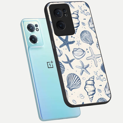  Blue Ocean Outline phone case For Oneplus Nord CE2 showing premium glass back cover with detailed artwork