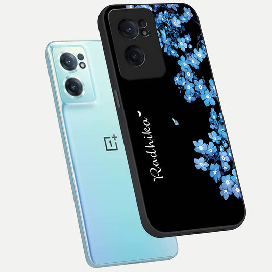  Blue Petal Dream Custom Name phone case For Oneplus Nord CE2 showing premium glass back cover with detailed artwork