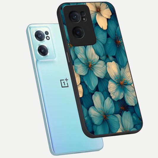  Blue Shade Floral phone case For Oneplus Nord CE2 showing premium glass back cover with detailed artwork