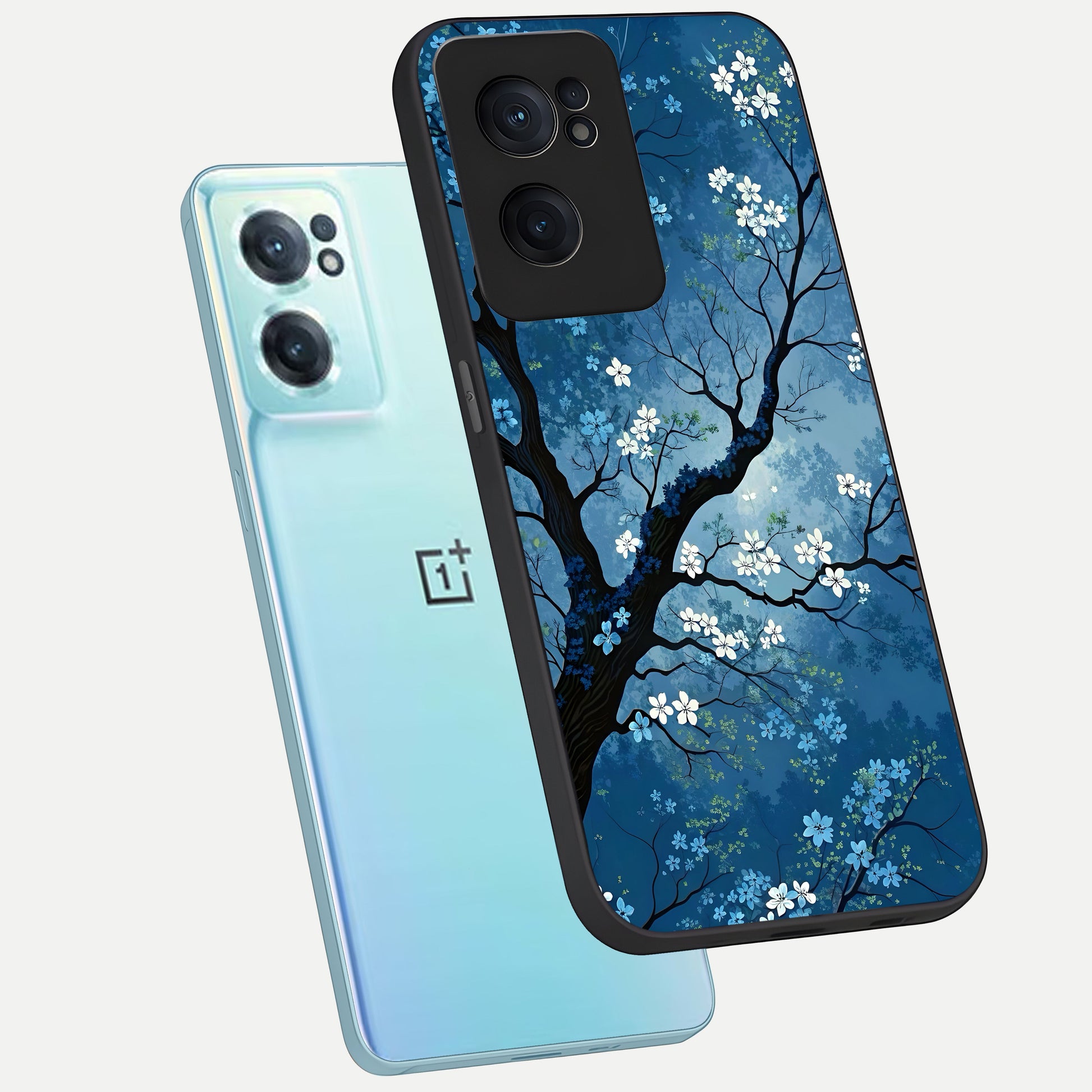  Blue Tree Serenity phone case For Oneplus Nord CE2 showing premium glass back cover with detailed artwork