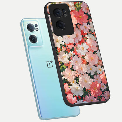  Blush Bloom Field phone case For Oneplus Nord CE2 showing premium glass back cover with detailed artwork