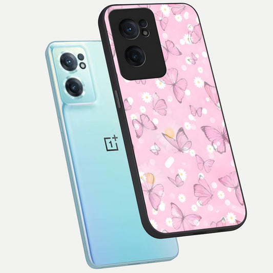  Blush Butterfly Garden phone case For Oneplus Nord CE2 showing premium glass back cover with detailed artwork