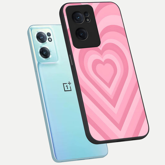  Blush Heart Waves phone case For Oneplus Nord CE2 showing premium glass back cover with detailed artwork