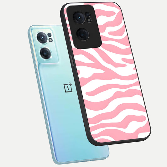  Blush Zebra Flow phone case For Oneplus Nord CE2 showing premium glass back cover with detailed artwork