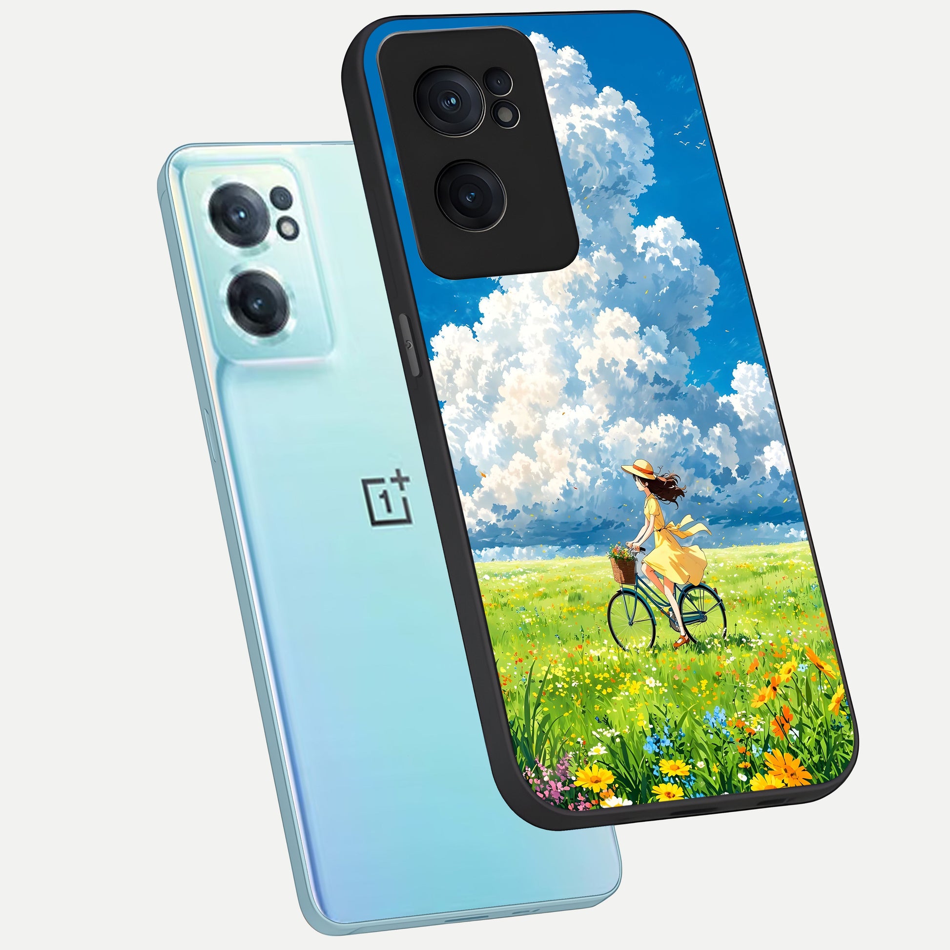  Breezy Meadow Ride phone case For Oneplus Nord CE2 showing premium glass back cover with detailed artwork