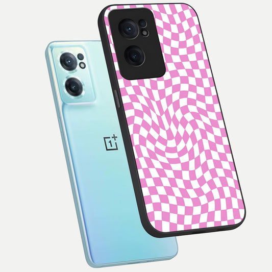  Bubblegum Check Wave phone case For Oneplus Nord CE2 showing premium glass back cover with detailed artwork