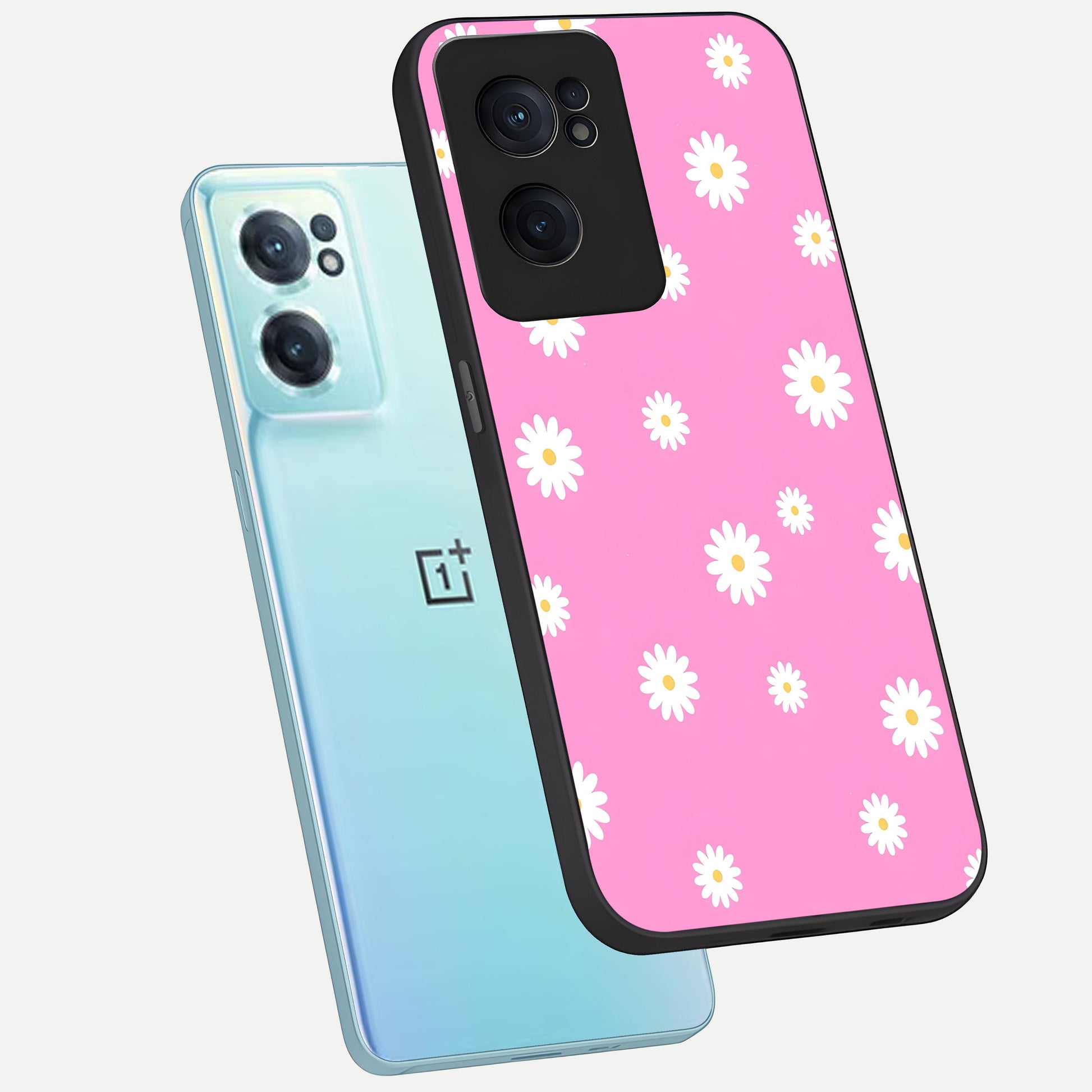  Bubblegum Daisy Pop phone case For Oneplus Nord CE2 showing premium glass back cover with detailed artwork