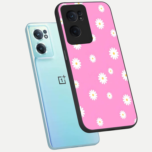  Bubblegum Daisy Pop phone case For Oneplus Nord CE2 showing premium glass back cover with detailed artwork