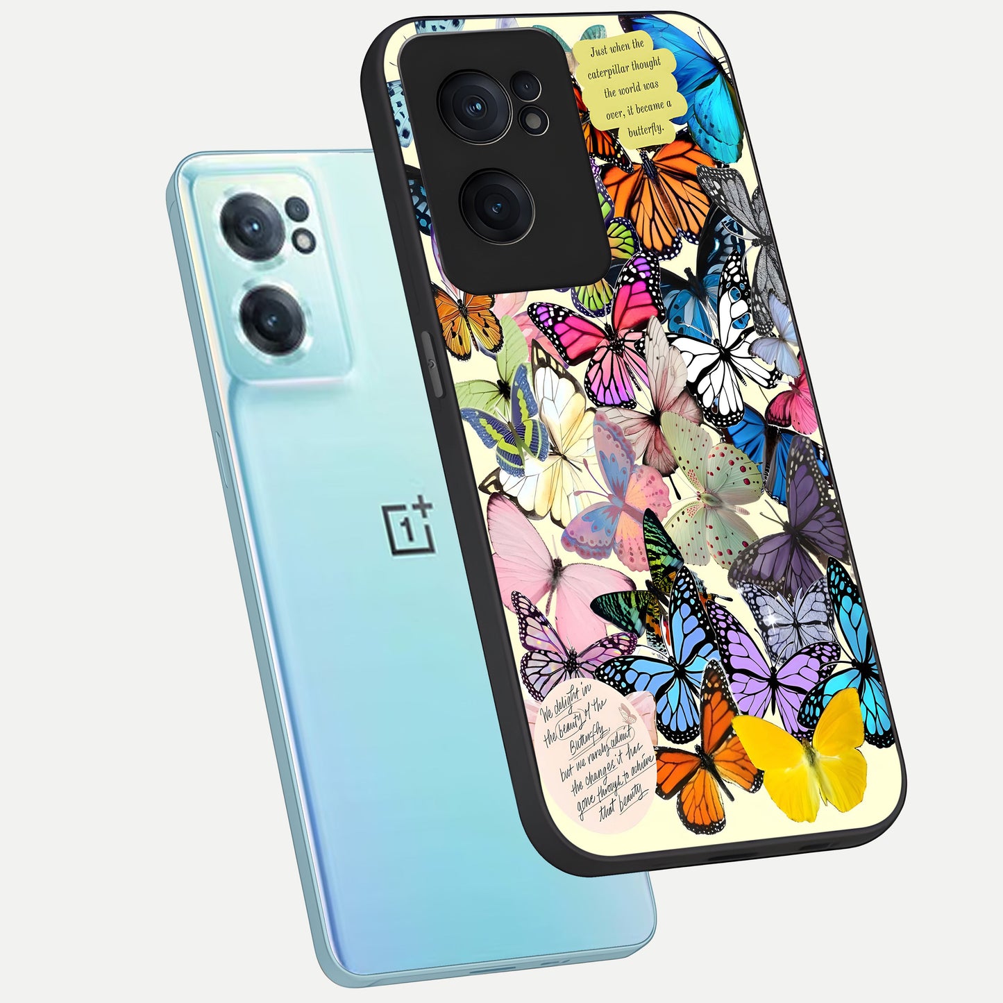  Butterflies Petal Dream phone case For Oneplus Nord CE2 showing premium glass back cover with detailed artwork