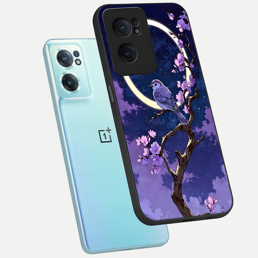  Celestial Bird Blossom phone case For Oneplus Nord CE2 showing premium glass back cover with detailed artwork