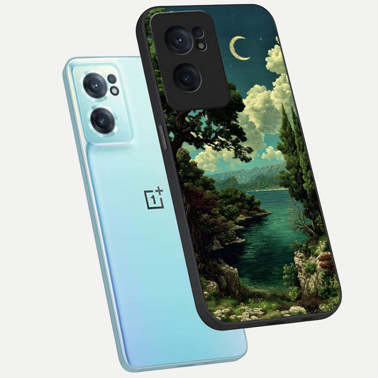  Celestial Lake Peace phone case For Oneplus Nord CE2 showing premium glass back cover with detailed artwork