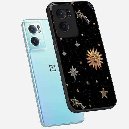  Celestial Moon With Stars phone case For Oneplus Nord CE2 showing premium glass back cover with detailed artwork