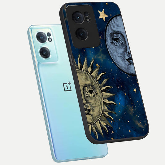  Celestial Moon With Sun phone case For Oneplus Nord CE2 showing premium glass back cover with detailed artwork
