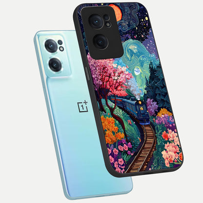  Celestial Train Journey phone case For Oneplus Nord CE2 showing premium glass back cover with detailed artwork