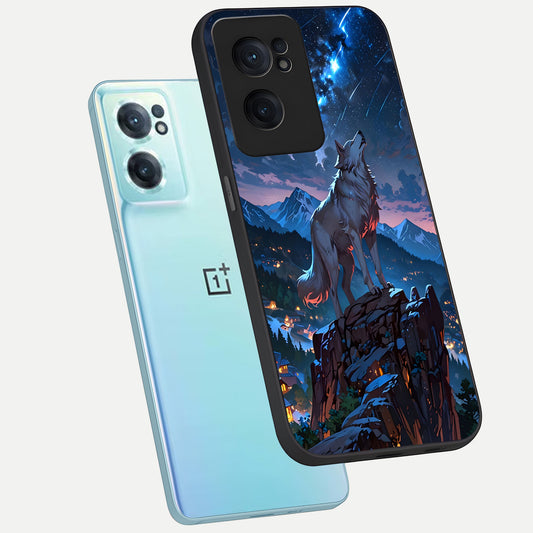  Celestial Wolf Howl phone case For Oneplus Nord CE2 showing premium glass back cover with detailed artwork