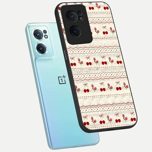  Cherry Bloom Charm phone case For Oneplus Nord CE2 showing premium glass back cover with detailed artwork