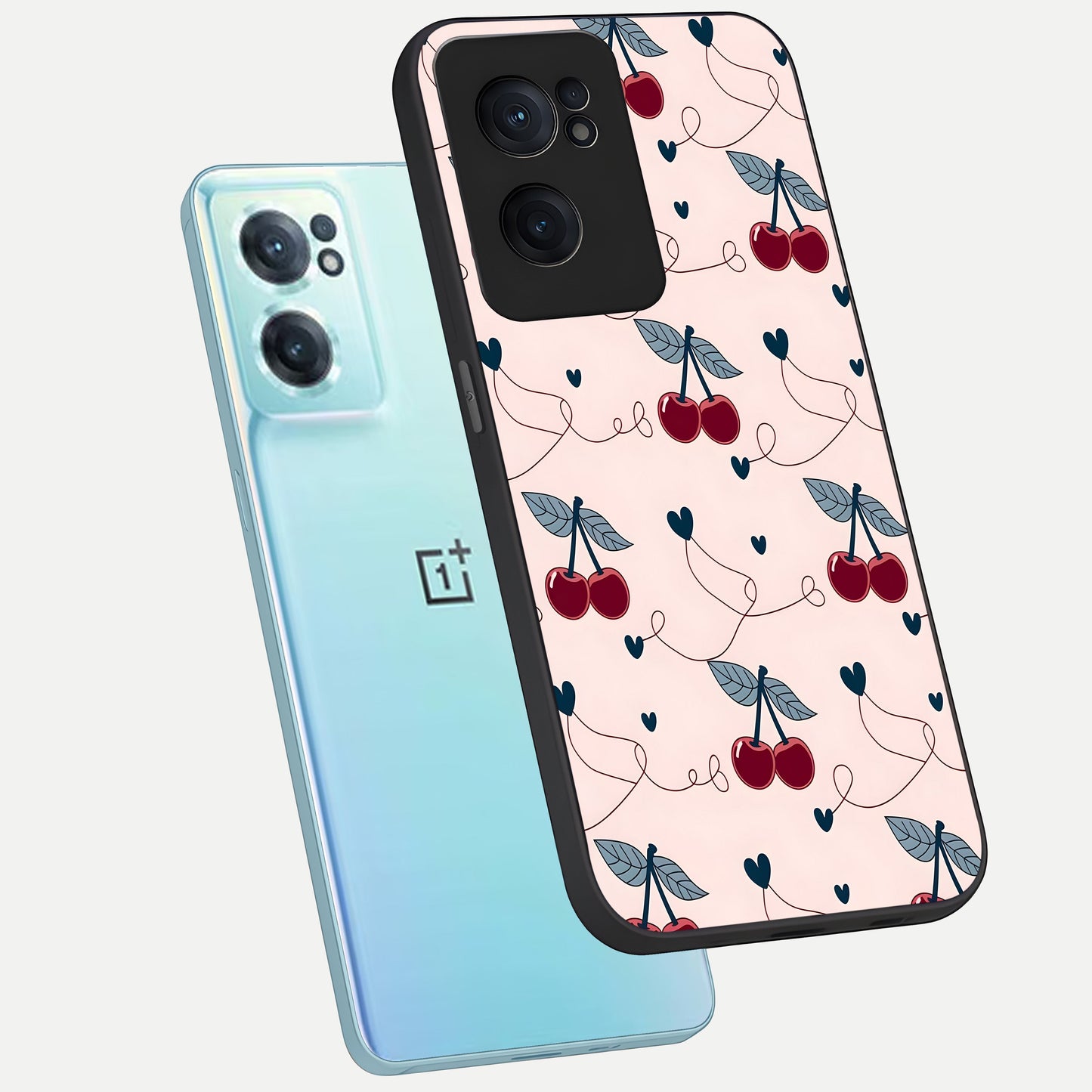  Cherry Heart Line phone case For Oneplus Nord CE2 showing premium glass back cover with detailed artwork