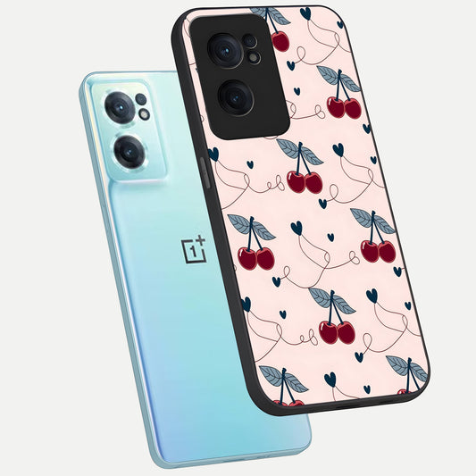  Cherry Heart Line phone case For Oneplus Nord CE2 showing premium glass back cover with detailed artwork