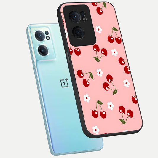  Cherry Love Mood phone case For Oneplus Nord CE2 showing premium glass back cover with detailed artwork