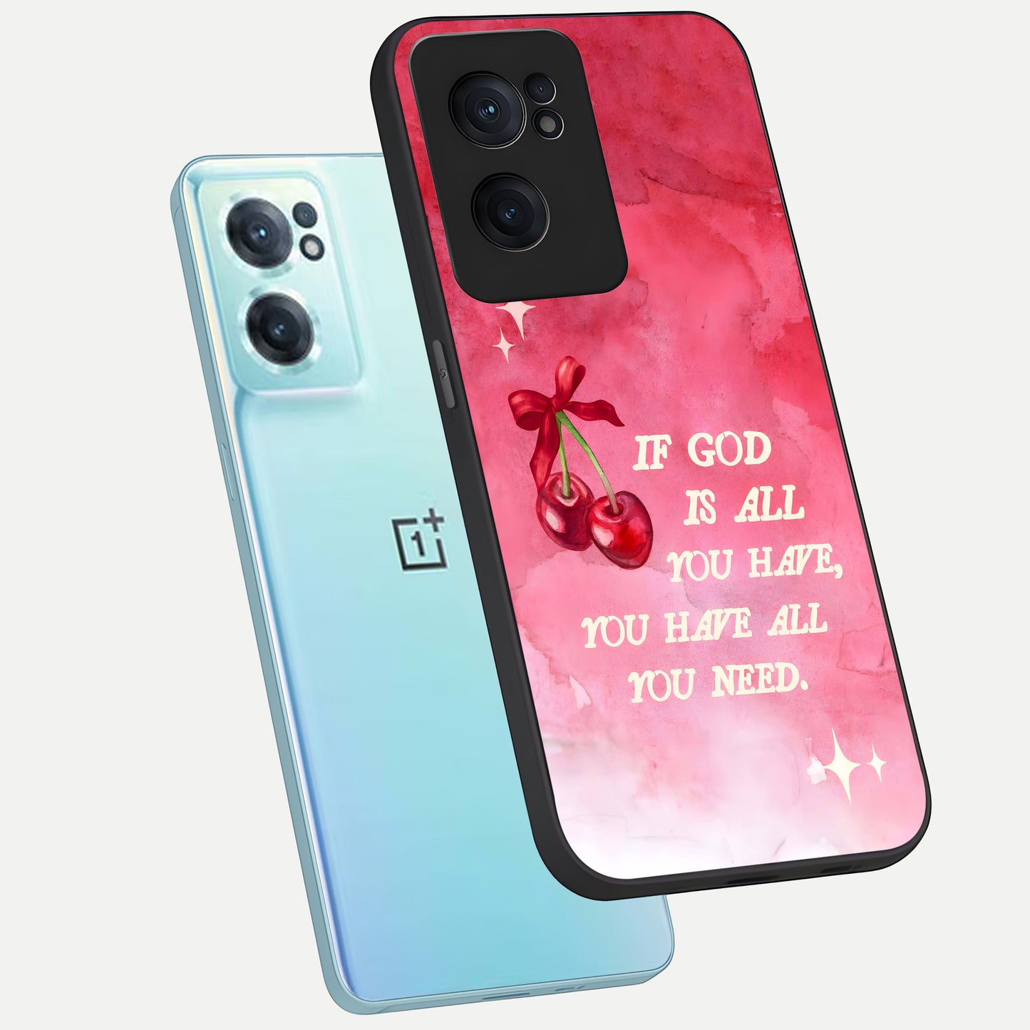  Cherry Quote phone case For Oneplus Nord CE2 showing premium glass back cover with detailed artwork