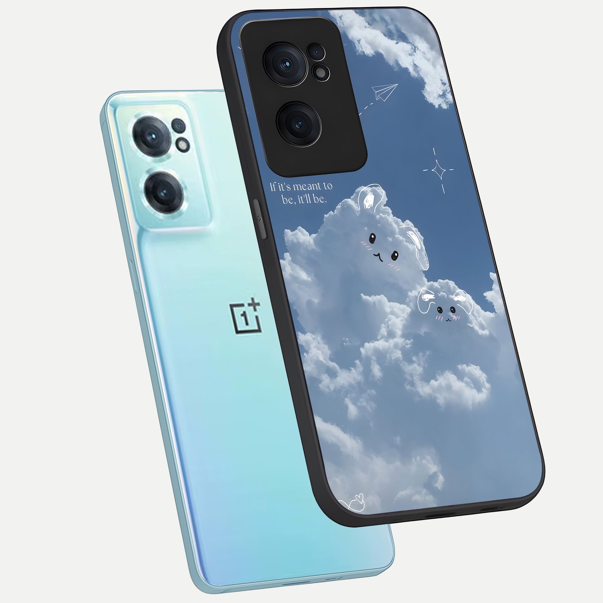  Cloud Bunny Dreams phone case For Oneplus Nord CE2 showing premium glass back cover with detailed artwork