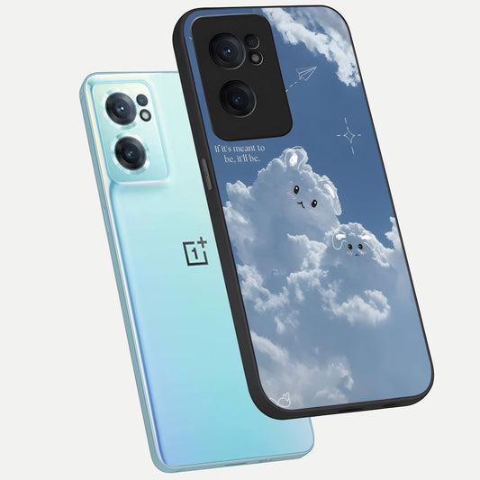  Cloud Bunny Dreams phone case For Oneplus Nord CE2 showing premium glass back cover with detailed artwork