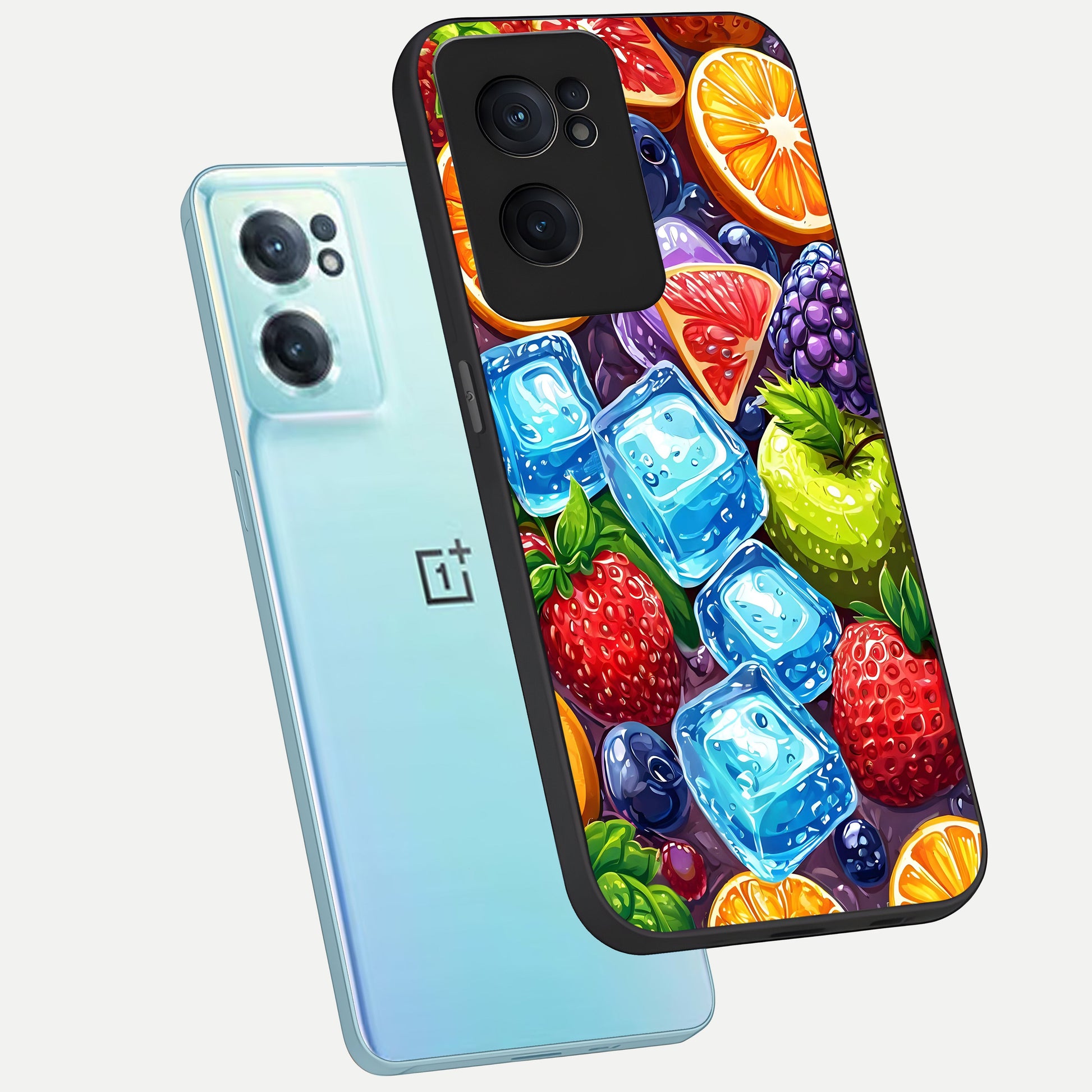  Colorful Fruits with Ice phone case For Oneplus Nord CE2 showing premium glass back cover with detailed artwork