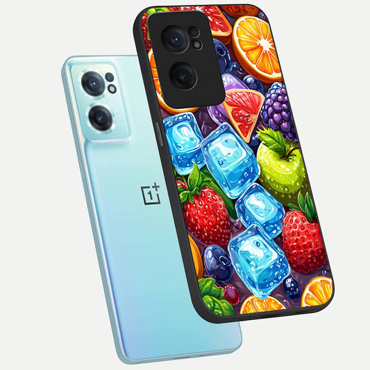  Colorful Fruits with Ice phone case For Oneplus Nord CE2 showing premium glass back cover with detailed artwork
