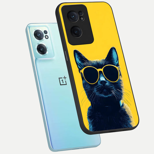 Cool Cat Vibes phone case For Oneplus Nord CE2 showing premium glass back cover with detailed artwork