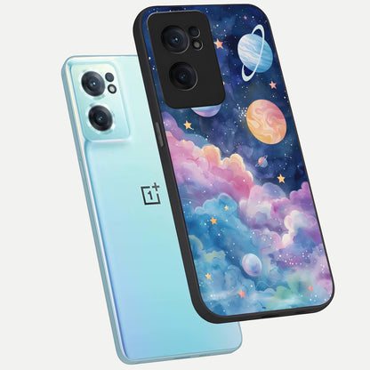  Cosmic Planet Dreams phone case For Oneplus Nord CE2 showing premium glass back cover with detailed artwork
