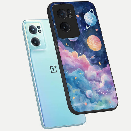  Cosmic Planet Dreams phone case For Oneplus Nord CE2 showing premium glass back cover with detailed artwork