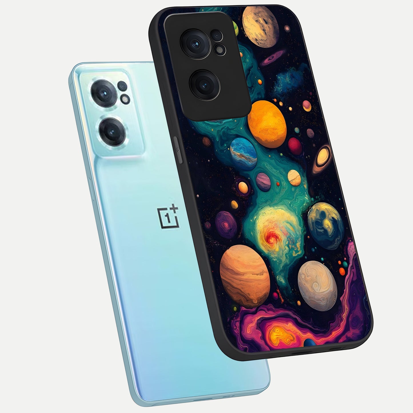  Cosmic Planet Journey phone case For Oneplus Nord CE2 showing premium glass back cover with detailed artwork