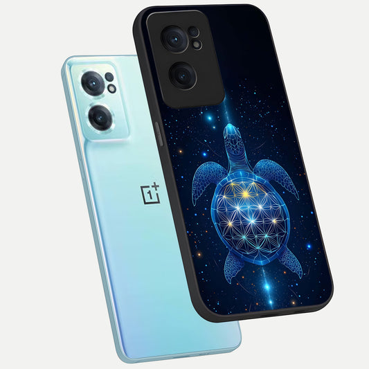  Crimson Blue Turtle phone case For Oneplus Nord CE2 showing premium glass back cover with detailed artwork