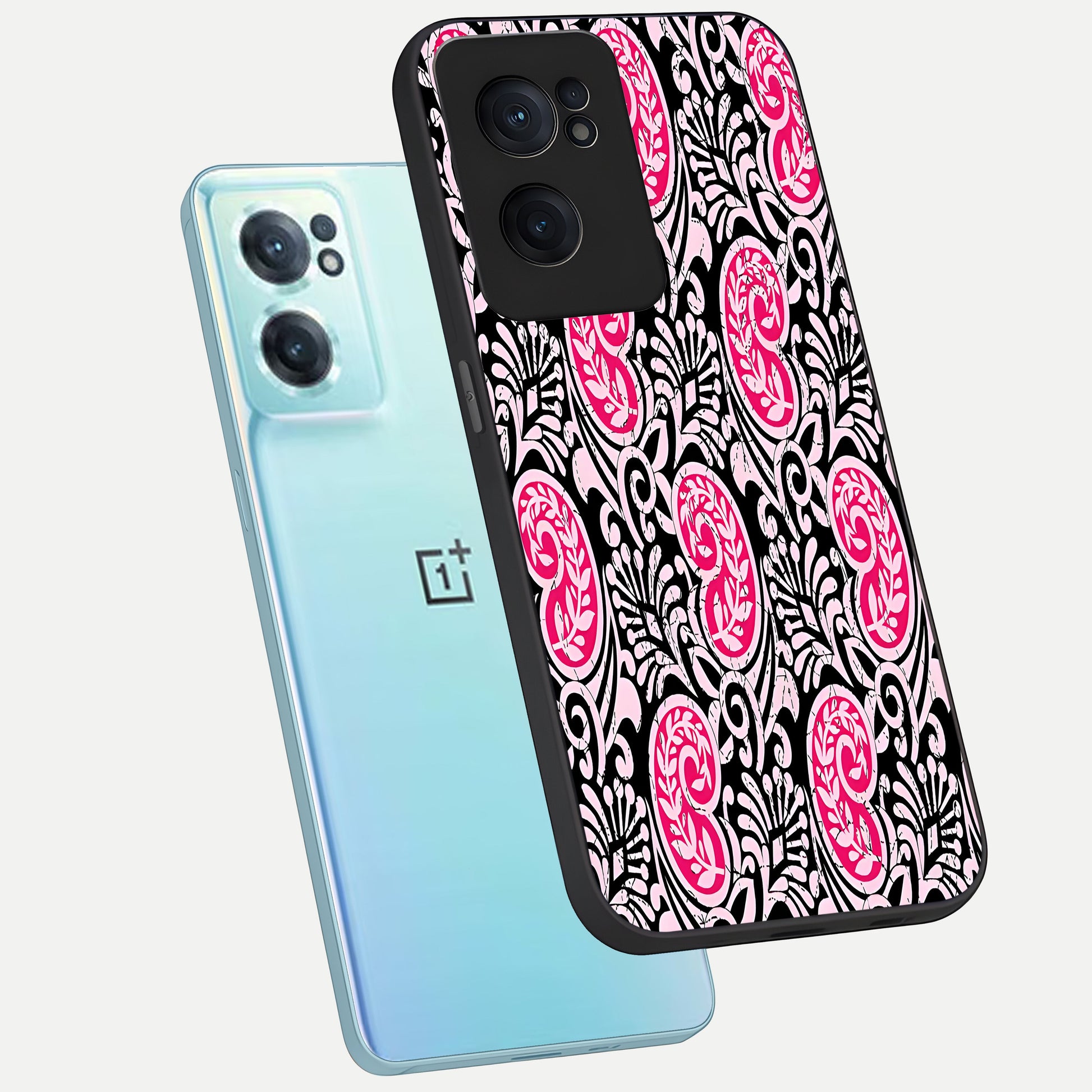  Crimson Paisley Charm phone case For Oneplus Nord CE2 showing premium glass back cover with detailed artwork