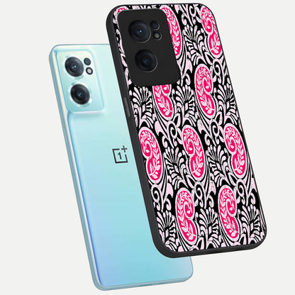  Crimson Paisley Charm phone case For Oneplus Nord CE2 showing premium glass back cover with detailed artwork